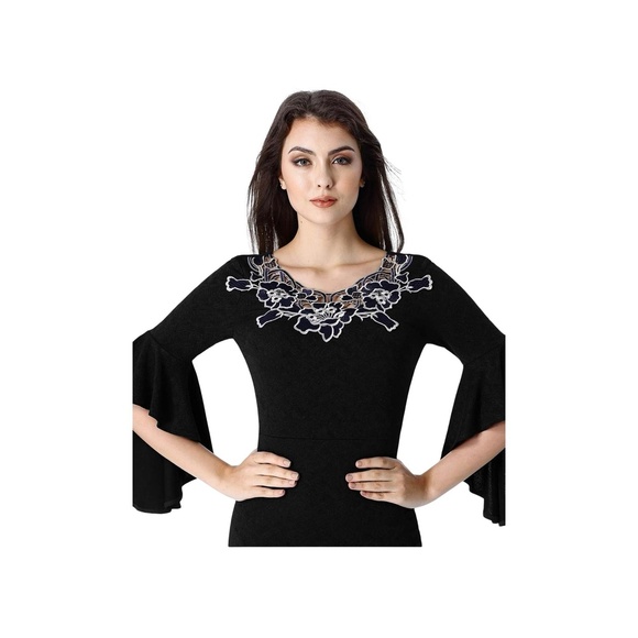 VfEmage Little Black Floral Applique Ruffle Sleeve Cocktail Dress Small - Picture 3 of 10